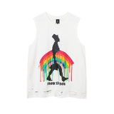 Men Vest Vintage Skull Graffiti Distressed Vest