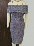 Women Evening Gown Sexy Retro Backless Green Sequins Dress