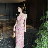 Women Dresses Spring Long Skirt Slim Floral Strap Dress (Csm202403)