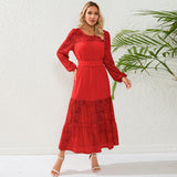 Women Date Dress Autumn Winter Sexy Long Sleeve round Neck Lace Long Dress Dress