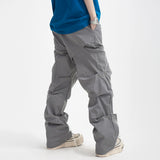 Men Sweatpants Multi-Level Pleats Loose Casual Trousers