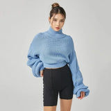 Women Sweater Knitwear Autumn and Winter Turtleneck Puff Sleeve Thick Thread Sweater Loose Long Sleeve Sweater Top