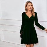 Women Dress Autumn and Winter V-neck Sexy Velvet Dress Banquet Dress