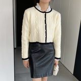 Women Cardigan Sweater Autumn Sweater round Neck Short Button Black and White Cardigan X3005