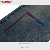 MIJKO Mens Vintage Pants Washed Water Old Embroidered Unisex Pants