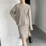 Women Knitted Two-Piece Set Knitted Tassel Sweater Dress Skirt
