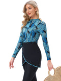 Muslim Bathing Suits Long Sleeve Zipper Muslim Swimsuit with Hat Included Chest Pad 3-Piece Swimsuit