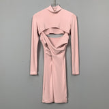 Women Dresses Turtleneck Long Sleeve Blouse V-neck Brace Dress Two-Piece Suit Hip Skirt