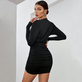 Women Dress V-neck Sexy Long Sleeve Narrow Skirt Dress