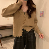 Women Knitted Cardigan V-neck Hole Autumn Sweater Coat