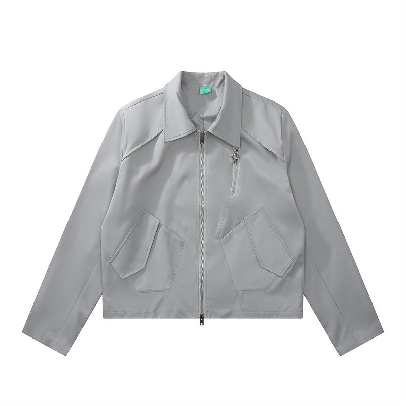 Women Jacket Autumn Zipper Casual Solid Color Polo Collar Pilot Jacket