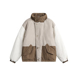 Unisex Coat Khaki Stitching Cotton Jacket