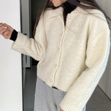 Women Cardigan Sweater Spring Sweater Cardigan Wool Loose Button Lapel Y913