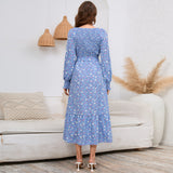 Women Date Dress V-neck Floral Skirt Dress