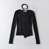Women Sweater Knitwear Autumn Lace-up Irregular Bottoming Shirt Long Sleeve T-shirt
