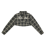 Women Jacket Short Plaid Coat Embroidered Long Sleeve