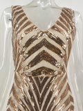 Women Evening Gown Sexy V-neck Vintage Party Sequins Dress