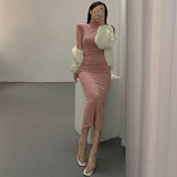 Women Dresses Turtleneck Sleeveless Dress