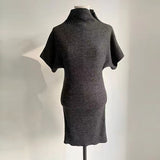 Women Dresses Turtleneck Short Sleeve Dress Skirt