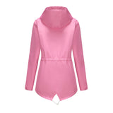 Women's Trench Coat Long-Sleeved Waterproof Mid-Length Trench Coat Women's Hooded Striped Raincoat
