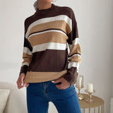 Women Knitted Sweater Autumn Long Sleeve Mock Neck Sweater