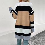 Women Knitted Sweater Autumn and Winter Women's Contrast Color Cardigan Sweater Women