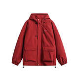 Unisex Winter Cotton Coat Three-Dimensional Pocket Decoration Tooling down Jacket Retro Solid Color down Jacket
