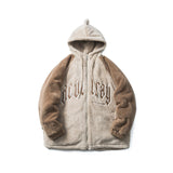 Unisex Winter Cotton Coat Letter Embroidered Hooded Cotton Coat Vintage Loose Cotton Coat