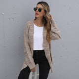 Women Knitted Sweater Autumn Long Sleeve Mixed Color Mid-Length Coat Sweater