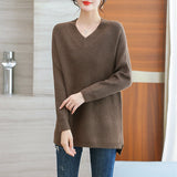 Women Knitwear Autumn and Winter V-neck Mid-Length Knitwear Loose Sweater