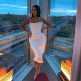 Women Dresses Knitted Square Collar Sling Dress Long Dress