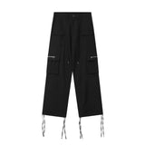 Men Sweatpants Multi-Pocket Drawstring Loose Straight-Leg Wide-Leg Pants