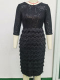 Women Evening Gown Sexy Retro Tassel Stitching Sequins Dress