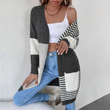 Women Knitted Sweater Autumn and Winter Striped Cardigan Sweater Coat