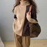 Women Winter Knitted Sweater Autumn and Winter Turtleneck Pullover Retro Loose Knitted Top 8t3099
