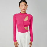 Women Sweater Knitwear Autumn Hollow-out Cross Pullover Long Sleeve round Neck Slim Knitted Jumpsuit