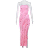 Women Dresses Summer Sexy Backless Slit Tassel Dress (Bla0420)