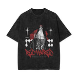 Washed retro cotton t-shirt Sauron printed washed old short-sleeved t-shirt