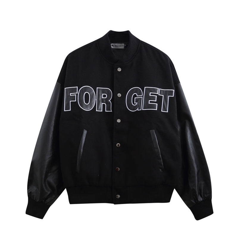 Men Jacket Coat Stitching PU Leather Sleeve Baseball Uniform Men's Ins Jacket Jacket