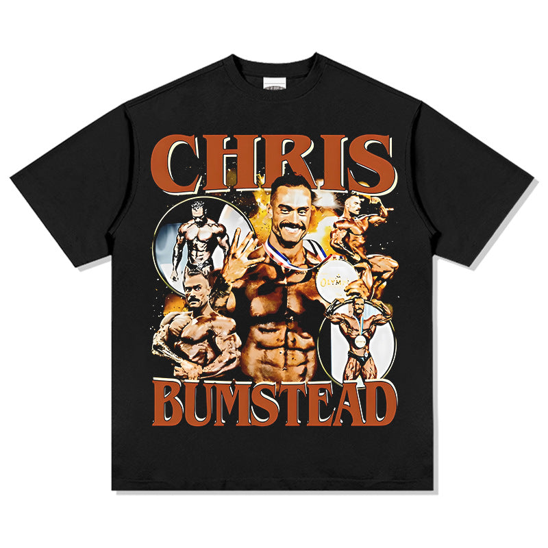 Mens Vintage Boxer T-Shirt Chris Bumstead Printed Short Sleeve T-Shirt Vintage Washed Loose