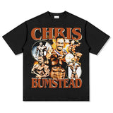 Mens Vintage Boxer T-Shirt Chris Bumstead Printed Short Sleeve T-Shirt Vintage Washed Loose