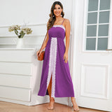 Women Date Dress Lace Slit off-the-Shoulder Tube Top A- line Dress