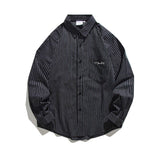 Unisex Shirts Autumn Vertical Striped Pocket Shirt