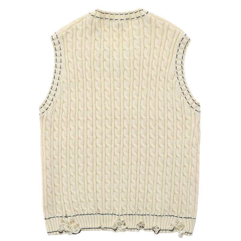 Men Vest Twist V-neck Hole Sweater Vest