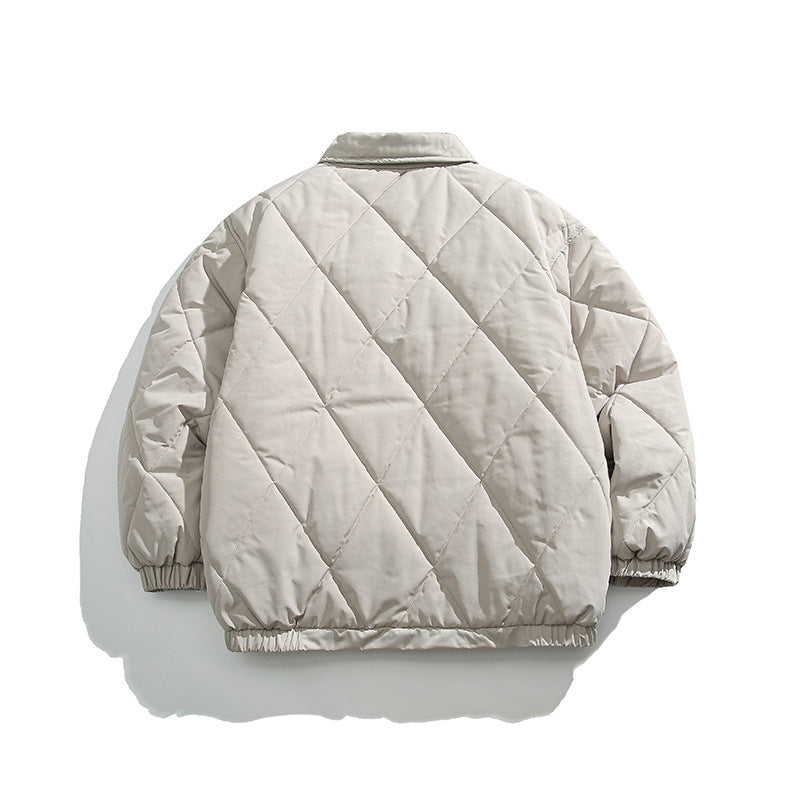 Unisex Winter Cotton Coat Lapel Cotton-Padded Coat Pocket Decoration Loose Cotton Coat