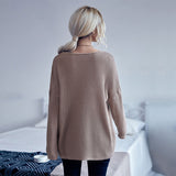 Women Knitted Sweater Autumn Casual Women's Loose Long Sleeve Solid Color and V-neck Thick Needle Sweater