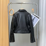 Women Leather Jacket Autumn Zipper Black PU Leather Long Sleeve Jacket Motorcycle Jacket