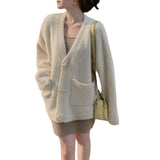 Women Knitted Cardigan Sweater Women's Autumn and Winter V-neck Loose Knitted Cardigan Coat