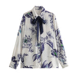 Women Tops Summer Bow Shirt Single-Breasted Top