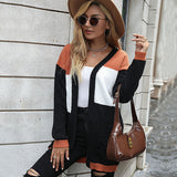 Women Knitted Sweater Autumn and Winter Long Sleeve Color Matching Sweater Cardigan Long